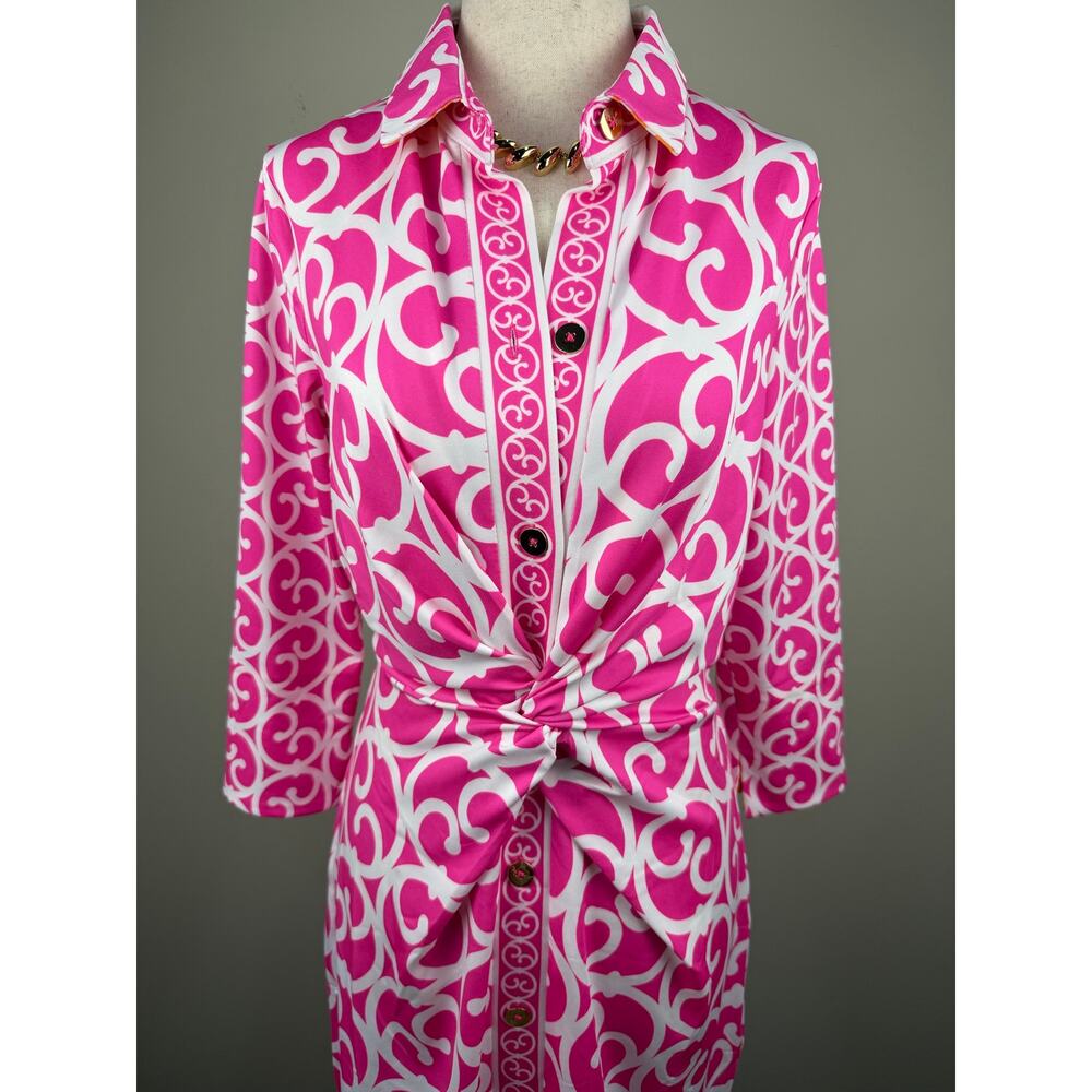 Gretchen Scott Pink White Knot Front Dress Small - Picture 3 of 13